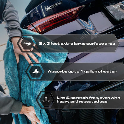 Blackline 24"x36" Twisted-Loop Car Drying Towel, 1300GSM, Streak Free, Lint Free, Reusable - Car Accessories, Microfiber Cleaning Cloth for Car, Truck, SUV - One Pass is All You Need