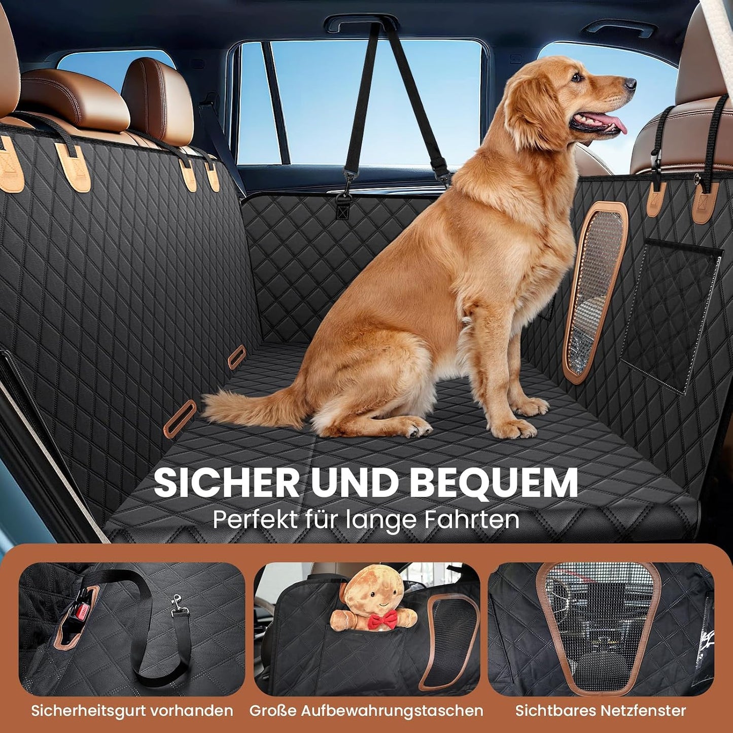 A-Pce 600D Heavy Duty Dog Car Seat Cover for Back Seat, 2026 Upgraded | Hard Bottom Back Seat Extender for Pets- Holds 600lbs, Waterproof Scratch Proof Nonslip Dog Hammock for Cars Trucks and SUVs