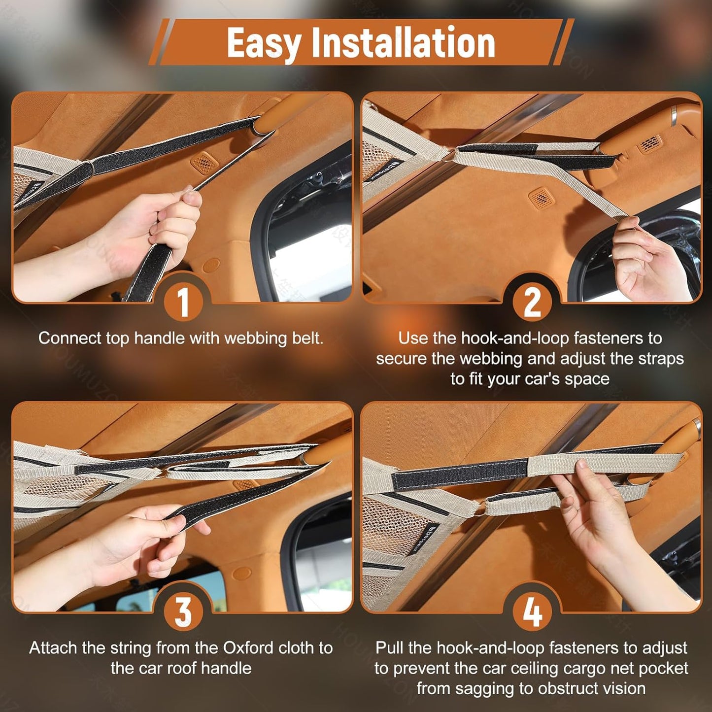 Car Ceiling Cargo Net with 2 Pockets,31.5"x21.6" Overhead Storage Mesh Organizer for SUV and Mini Van,Double Car Net for Road Trip Essentials,Camping Gear,Vehicle Roof Storage,Beige
