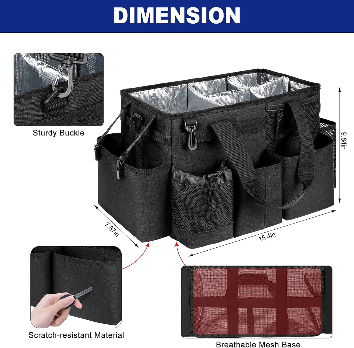 Wearable Detailing Caddy, Car Care Carrying Bag with Handle and Detachable Padded Cushion for Auto Cleaning Supplies & Vehicle Wash Tools, Black