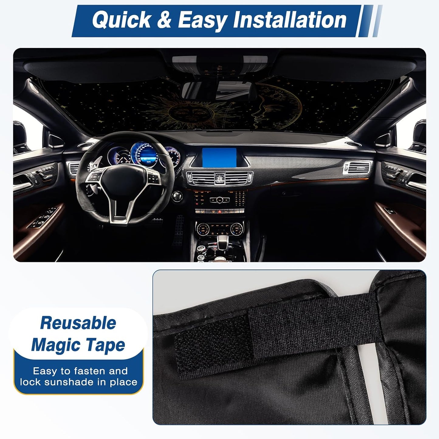 Windshield Sun Shade - Car Sun Shade Windshield, Reflector Sunshade Offers Ultimate Protection for Car Interior, Foldable Front Window Fit for Hatchback, Truck, SUV, MPV