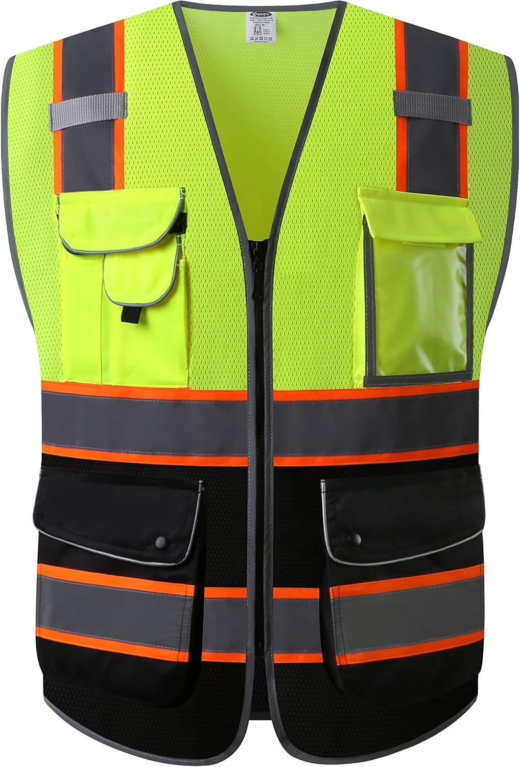 JKSafety 9 Pockets Class 2 High Visibility Zipper Front Safety Vest With Reflective Strips,Meets ANSI/ISEA Standard (Large, 150-Yellow) - Colors B