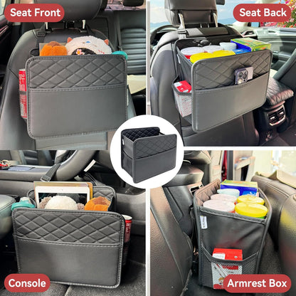 Witaxima Upgrade Car Seat Organizer Backseat with Storage Pockets, Multipurpose Car Organizer Hanging, Car Trash Bag Can,Premium PU Leather Garbage Can 2.14 Gallon Large Capacity, Black.