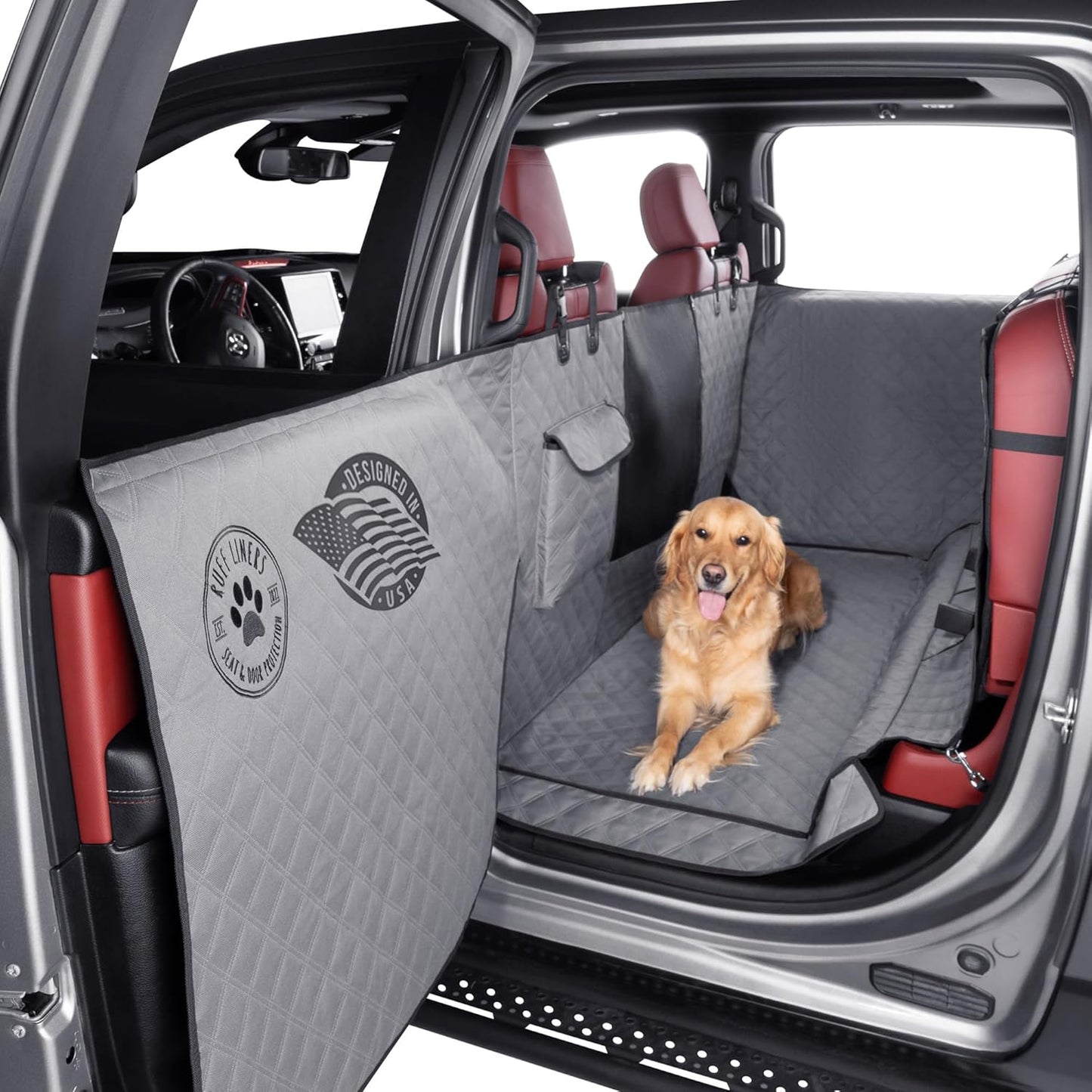 Ruff Liners XL Floor Cover with Door Protection, Black – As Seen on Shark Tank – Fits Full Size Crew Cab Trucks with Fold Up Seats, Waterproof & Machine Washable – Sturdy XL Dog Hammock for Truck