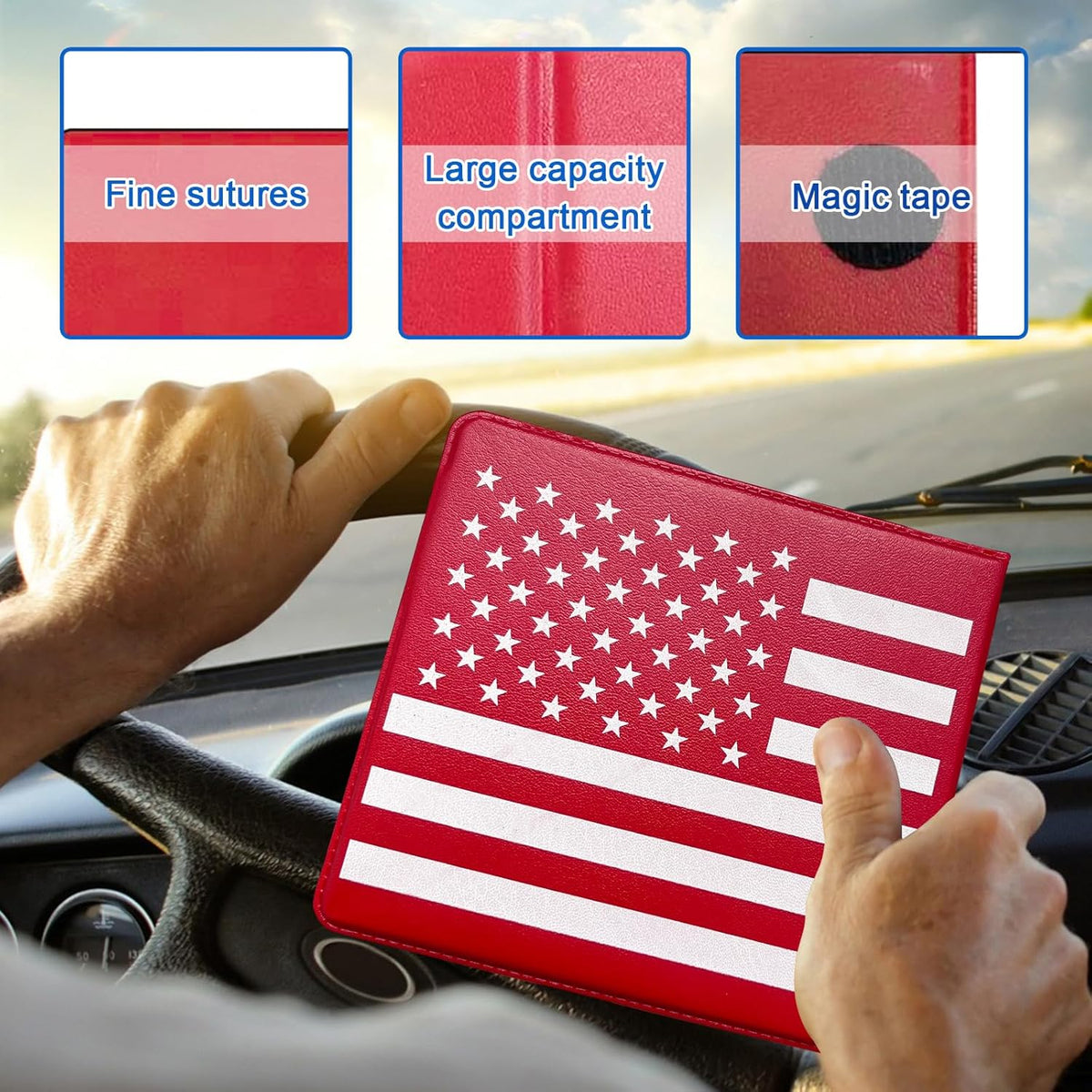 Ziciner Car Registration Insurance Holder, 2Pack Essential Auto Card Document Glove Box Organizer with Touch Fastener, Vehicle Interior Accessories Perfect for Most Car, Truck, SUV (Red/Small Car)