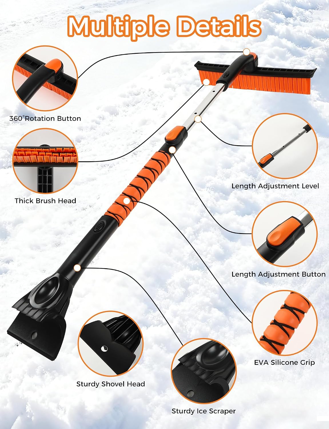 41" Ice Scrapers for Car Windshieldand Extendable Snow Brush with Foam Grip and 360° Pivoting Brush Head for Christmas Car Auto Truck SUV