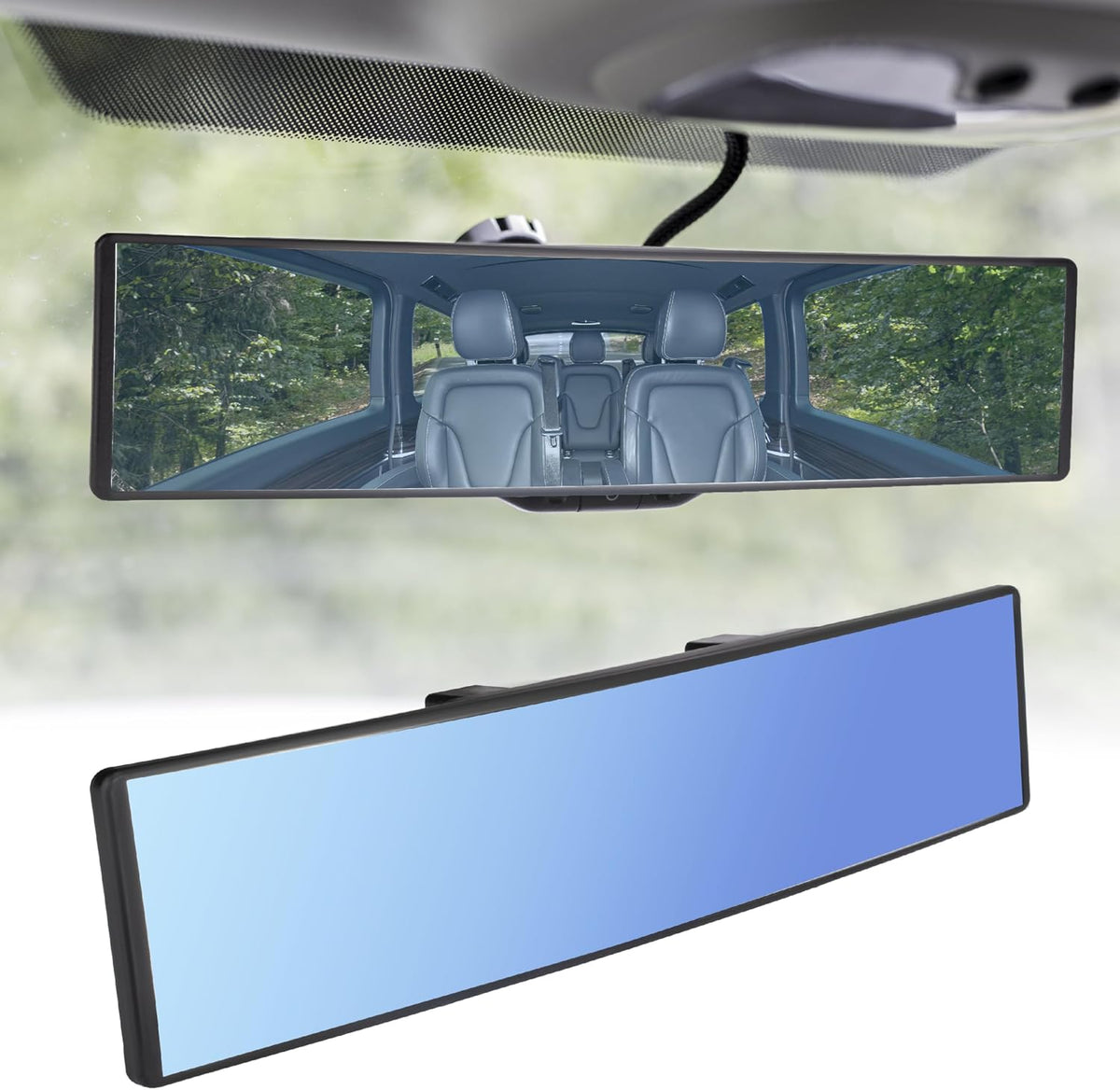 Rear View Mirror, Universal 11.4 Inch Interior Clip On Panoramic Convex Mirrors for Car Accessories, HD Anti Glare Wide Angle and Reduce Blind Spot, Extended Rear View Mirror for Cars, SUVs, Trucks