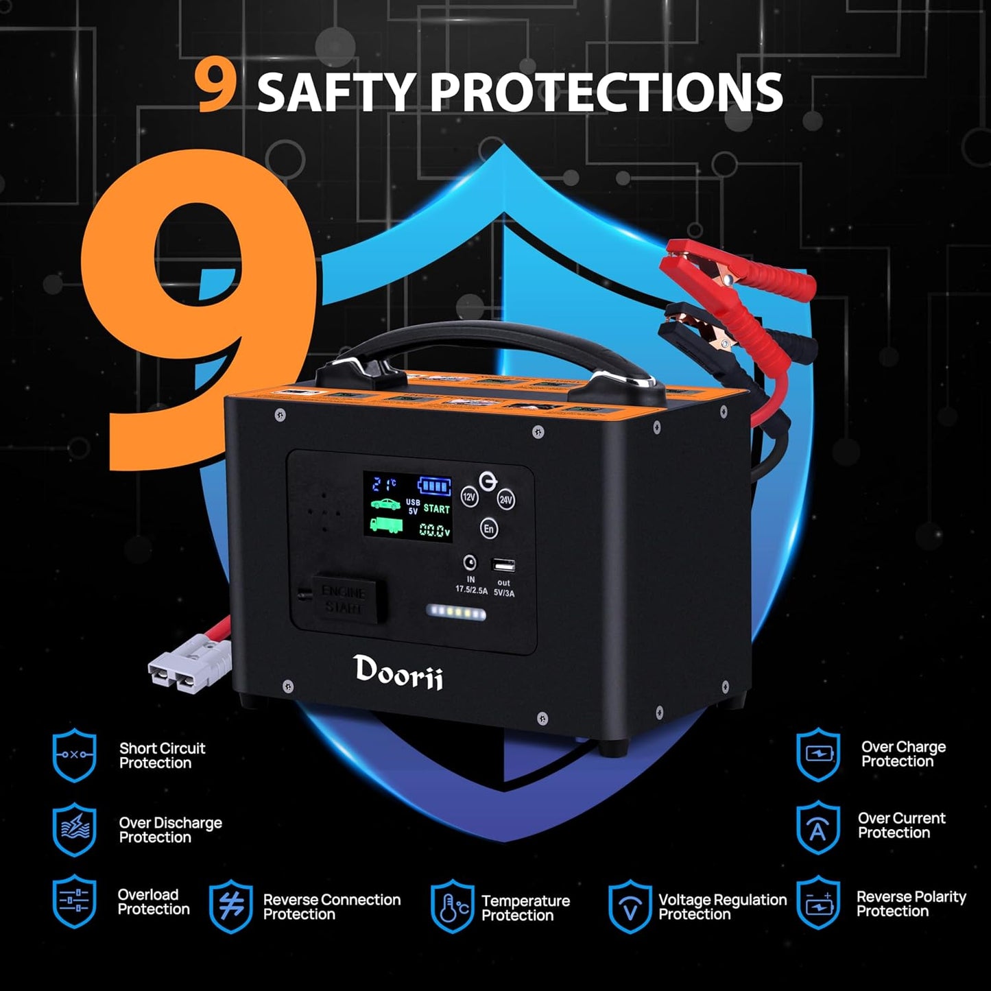 6000A Jump Starter with Air Compressor, 10-in-1 Car Jumper Starter Portable, 150PSI Tire Inflator/Air Pump, LED Flashlight for Up to 10.0L Gas / 8.0L Diesel Engines