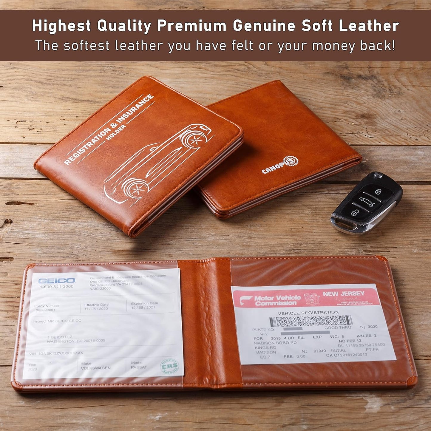 CANOPUS Car Registration & Insurance Holder with Magnetic Closure, Vehicle Document Organizer, Auto Glove Box Wallet, Includes 2 EZ Pass Strip Sets – Truck