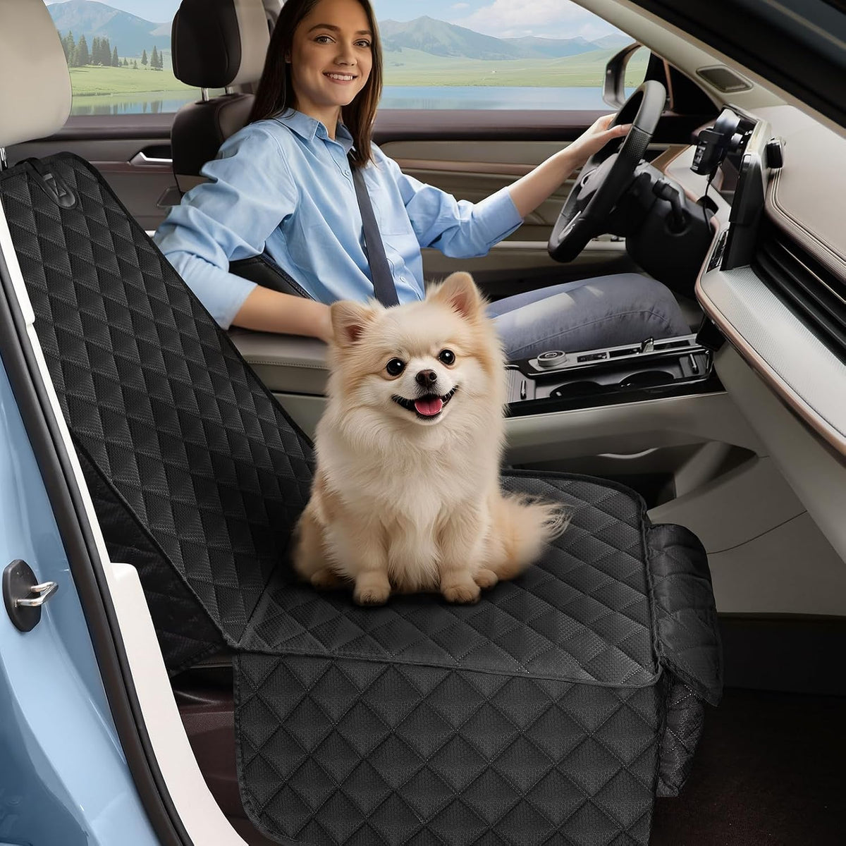 Dog Car Seat Cover, 2 Pack Waterproof Pet Front Seat Car Cover, Full Protection Dog Seat Protector with Side Flaps, Universal Size for Cars, Trucks, SUVs