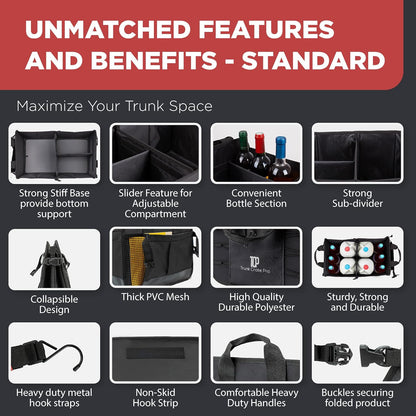 TRUNKCRATEPRO Trunk Organizer For Car, Suv, Truck | Premium Adjustable Multi Compartments Collapsible Car Trunk Organizer With Securing Straps & Non-Slip Bottom (Large Size, Black)