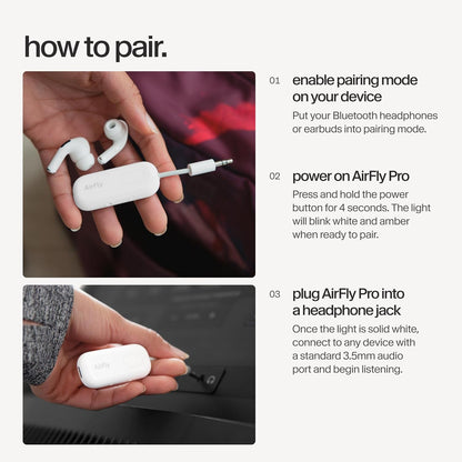 AirFly Pro 2 Deluxe – Bluetooth Adapter for Airplane, Pair 2 AirPods or Wireless Headphones – 3.5mm AUX Bluetooth Transmitter/Receiver for Cars, Boats, Treadmills, TVs – Airplane Travel Essentials