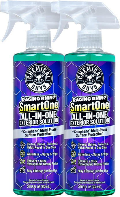 Chemical Guys Raging Rhino Waterless Car Wash And Quick Detailer Spray, No Rinse Exterior Cleaner For Paint, Glass, Wheels, Plastic, And Chrome, Spray And Wipe Shine, 20 Fl Oz