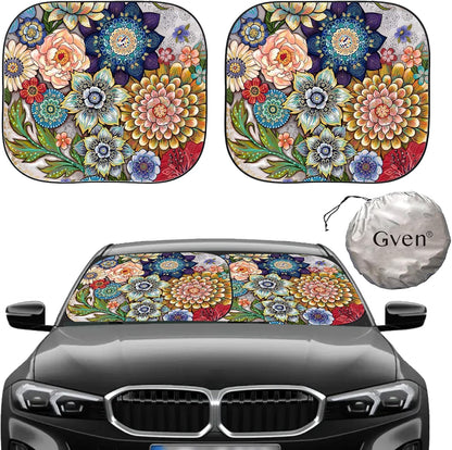 Gven Windshield Sun Shade 2pcs with Bonus Pink Car Sunshade for Front Window Shades 2025 Technology Reflect UV and Heat Sun Visor Automotive Accessories Interior Sun Protection (Pink Leopard, M)