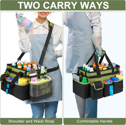 Cleaning Caddy,Cleaning Bag for Housekeepers,Cleaning Supplies Organizer with Handle,Black
