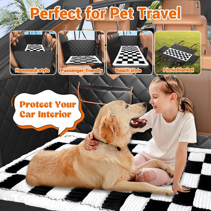 IJVAE Dog Seat Cover for Back Seat, Hard Bottom Back Seat Extender Holds 500 lbs, Waterproof & Nonslip Car Hammock for Large Pets, Comfortable Travel Seat Protector for SUV and Sedan