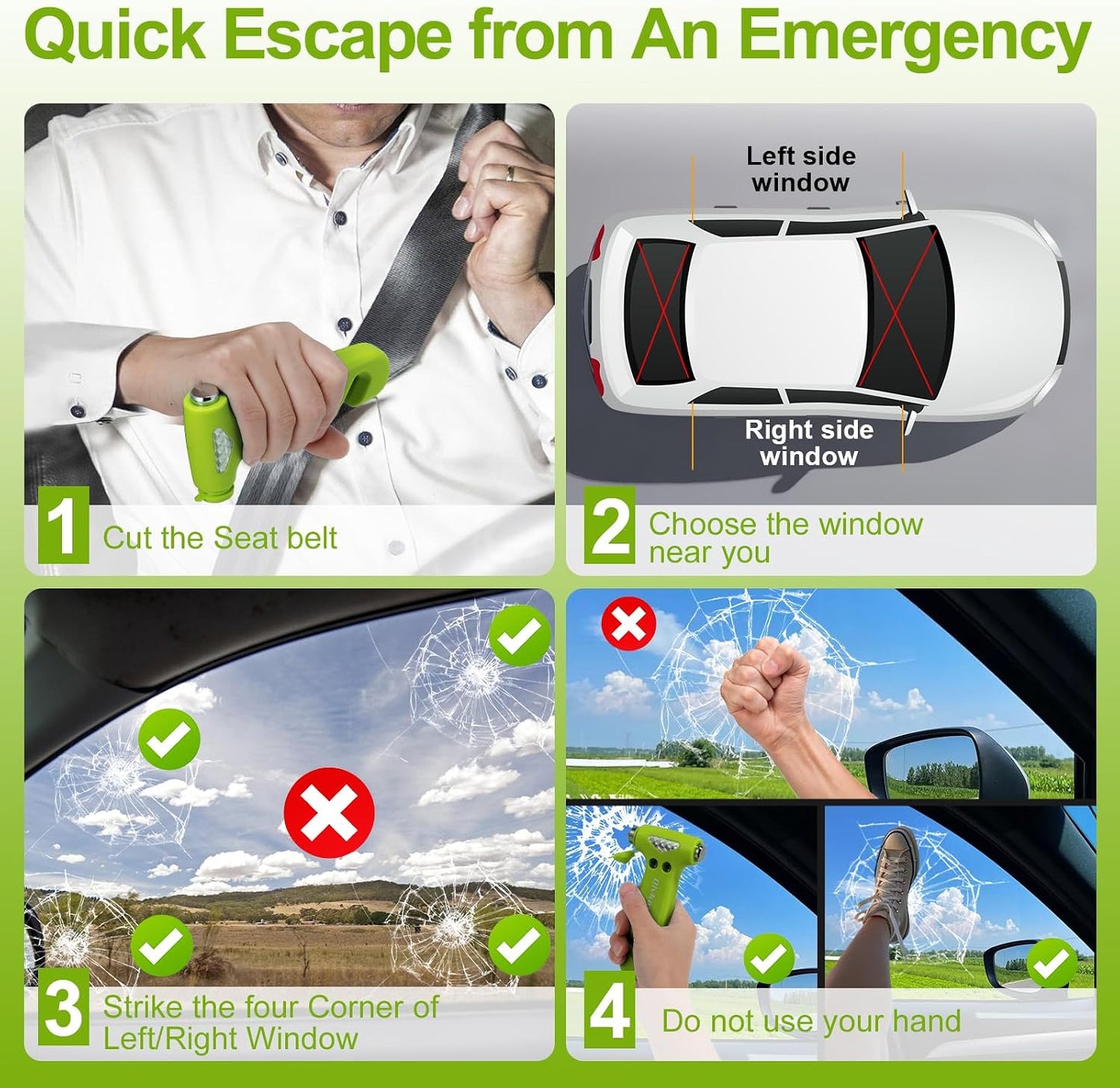 Window Breaker, 3-in-1 Emergency Escape Tool with Car Safety Hammer and Seat Belt Cutter, Safety Emergency Car Escape Tool, Road Trip Essential and Must Haves