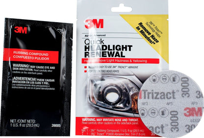 3M Quick and Easy Headlight Restoration Kit, Removes Light Yellowing in 15-Minutes, 39193, 1 Kit