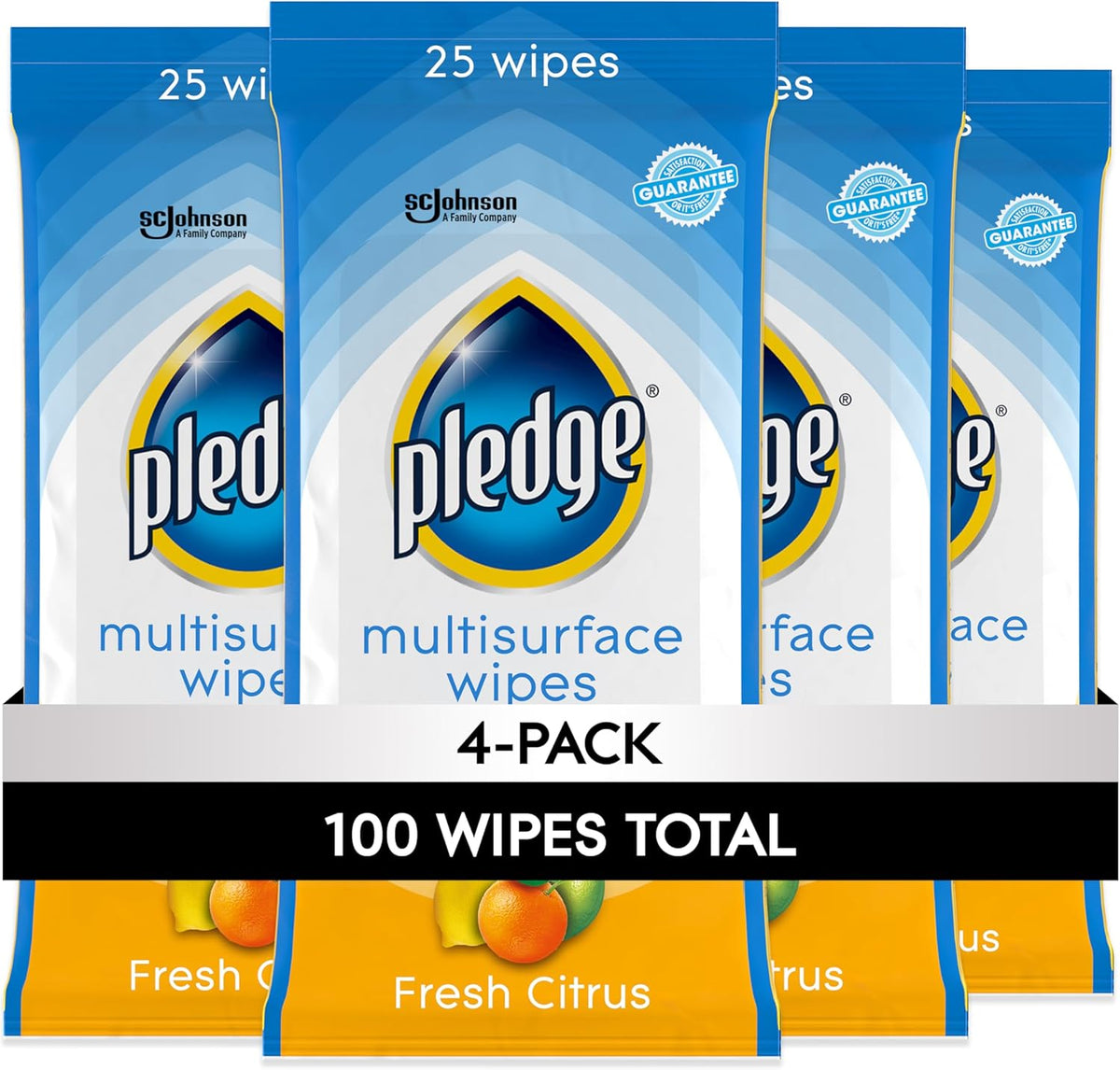 Pledge Multisurface Cleaning Wipes, pH Balanced, Fresh Citrus, 25 Count
