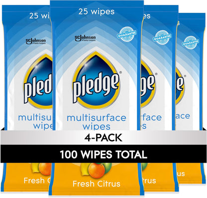 Pledge Multisurface Cleaning Wipes, pH Balanced, Fresh Citrus, 25 Count