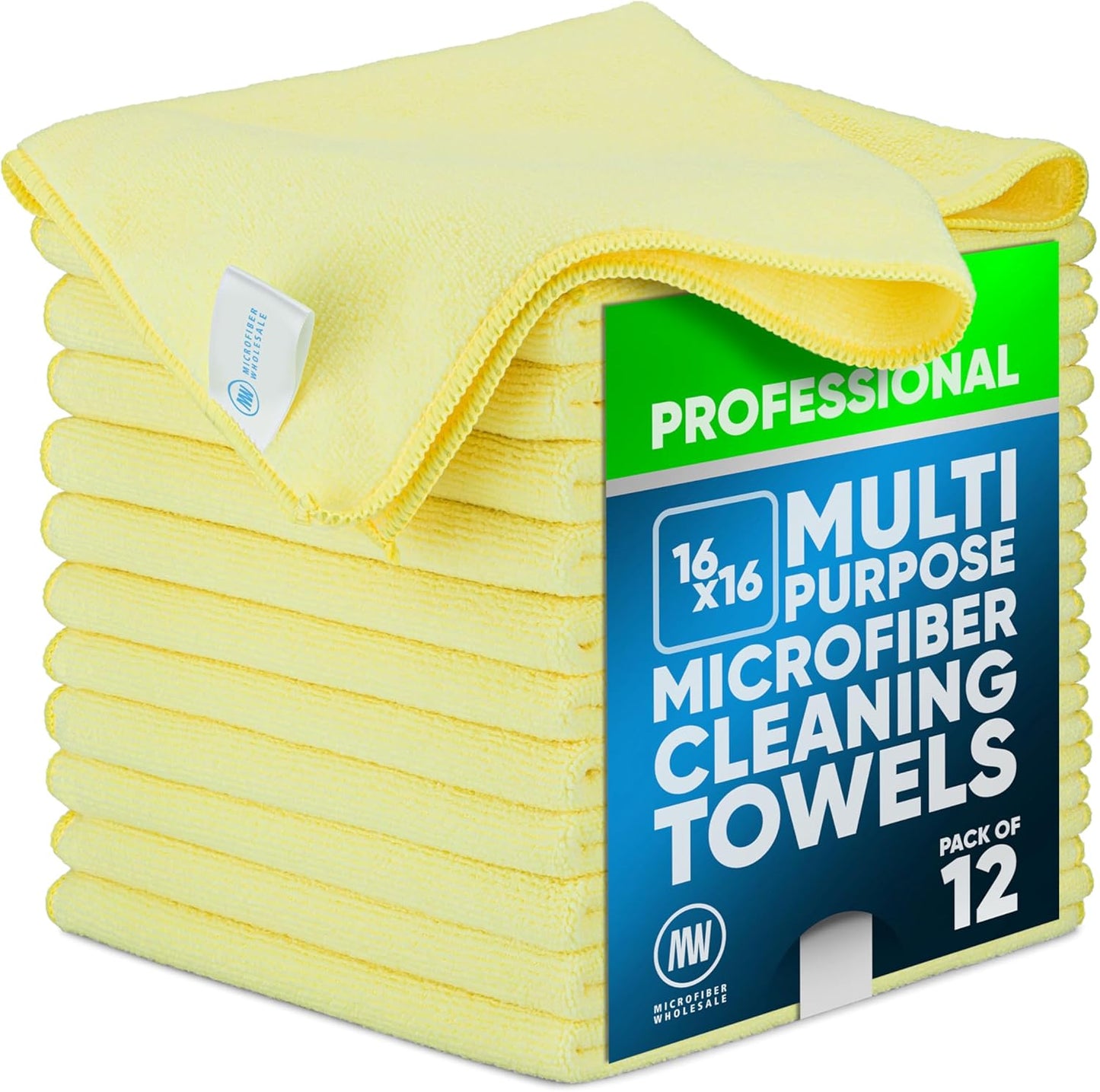 Microfiber Wholesale MW Pro 16x16 Auto Detailing Towels - Plush Car Drying Cloths for Wax Removal, Interiors & Body Shops - Scratch Free (Black, 12-Pack)