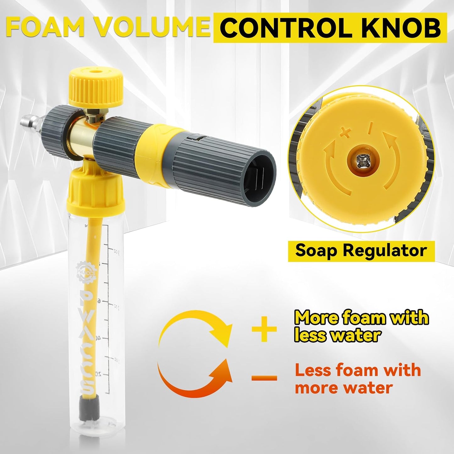 PWACCS Pressure Washer Foam Gun, Short Pressure Washer Gun, Foam Cannon for Car Wash Kit with 1/4" Quick Connector, Pressure Wash Handle for Power Washer with M22 Male Inlet, 4000 PSI, 1.5 Liter