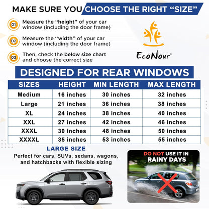 EcoNour Car Window Shades for Side Windows (Pack of 2) | Sun Shade for Car Heat and UV Protection | Adjustable Elastic Fabric Baby Car Shade | Rear Side Window Sun Shade Accessories (Large 21"x36")