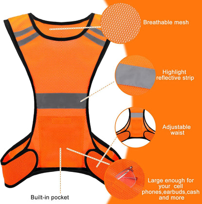 Ptwola Reflective Running Vest High Visibility Running Gear with Large Pocket Night Lightweight Reflective Safety Vest