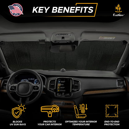 EcoNour Accordion Car Windshield Sun Shade | Car Sun Visor to Protect Harmful UV Rays | Foldable Automotive Windshield Sunshades | Window Sun Blocker to Keep Your Vehicle Cool & Comfort - 58" x 28"