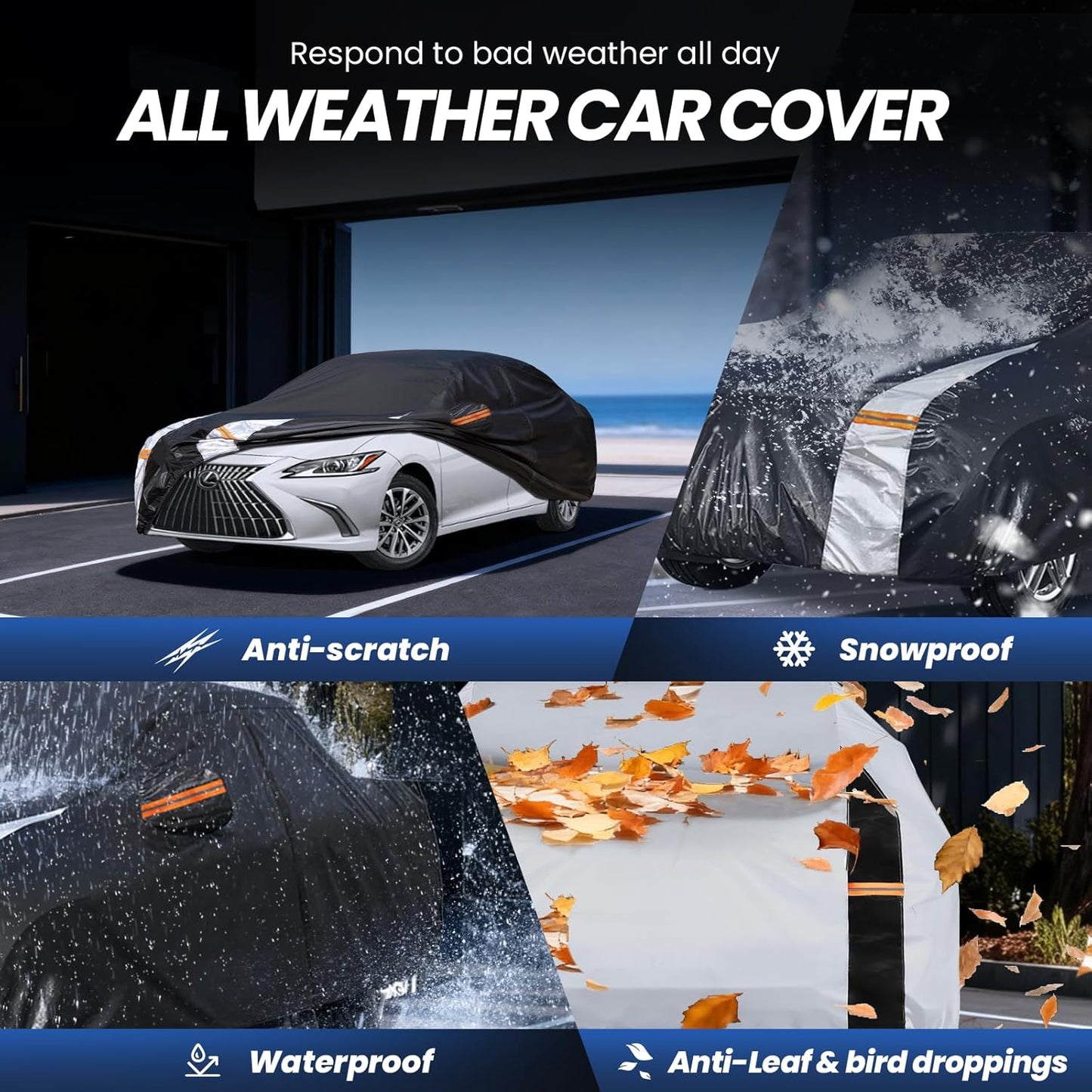 Large SUV Car Cover for Chevy Suburban 100% Waterproof All Weather, Heavy Duty Outdoor Full Exterior Covers Rain Sun Wind UV Protection. - Colors B