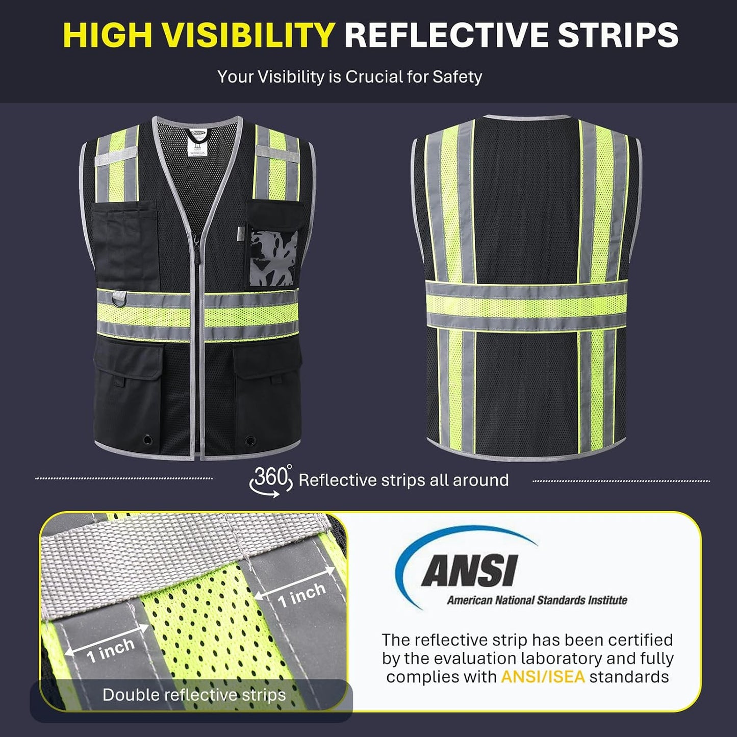 JKSafety Safety Vest for Men Women Hi Vis Relfective Vest with Pockets High Visibility Meet ANSI Standard
