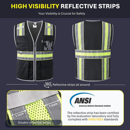 JKSafety Safety Vest for Men Women Hi Vis Relfective Vest with Pockets High Visibility Meet ANSI Standard