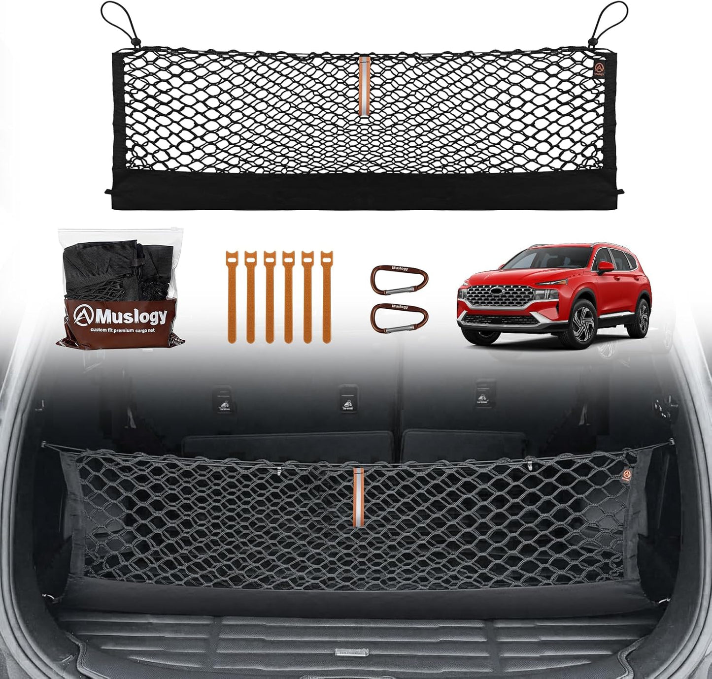 Muslogy Truck Bed Cargo Net Trunk Netting Compatible with 2023-2025 2026 Honda CR-V Accessories, Pickup Cargo Organizer SUV Sedan Storage Net w/Heavy Duty Carabiners - Colors B