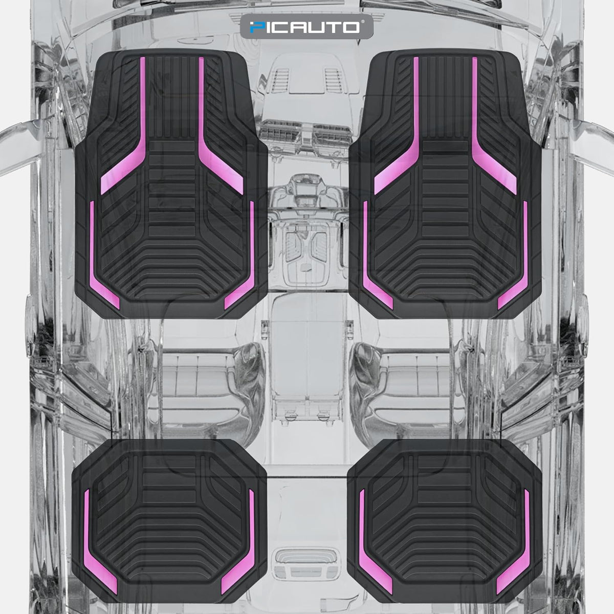 PIC AUTO Heavy Duty Rubber Floor Mats, Purple Aluminum Film Car Mats Set, Front and Rear Car Mats with Anti-Slip Backing, All Weather Protection, Trim-to-Fit for Automotive SUV, Sedan, Van