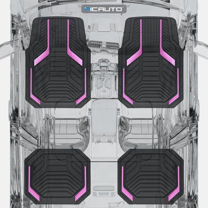 PIC AUTO Heavy Duty Rubber Floor Mats, Purple Aluminum Film Car Mats Set, Front and Rear Car Mats with Anti-Slip Backing, All Weather Protection, Trim-to-Fit for Automotive SUV, Sedan, Van