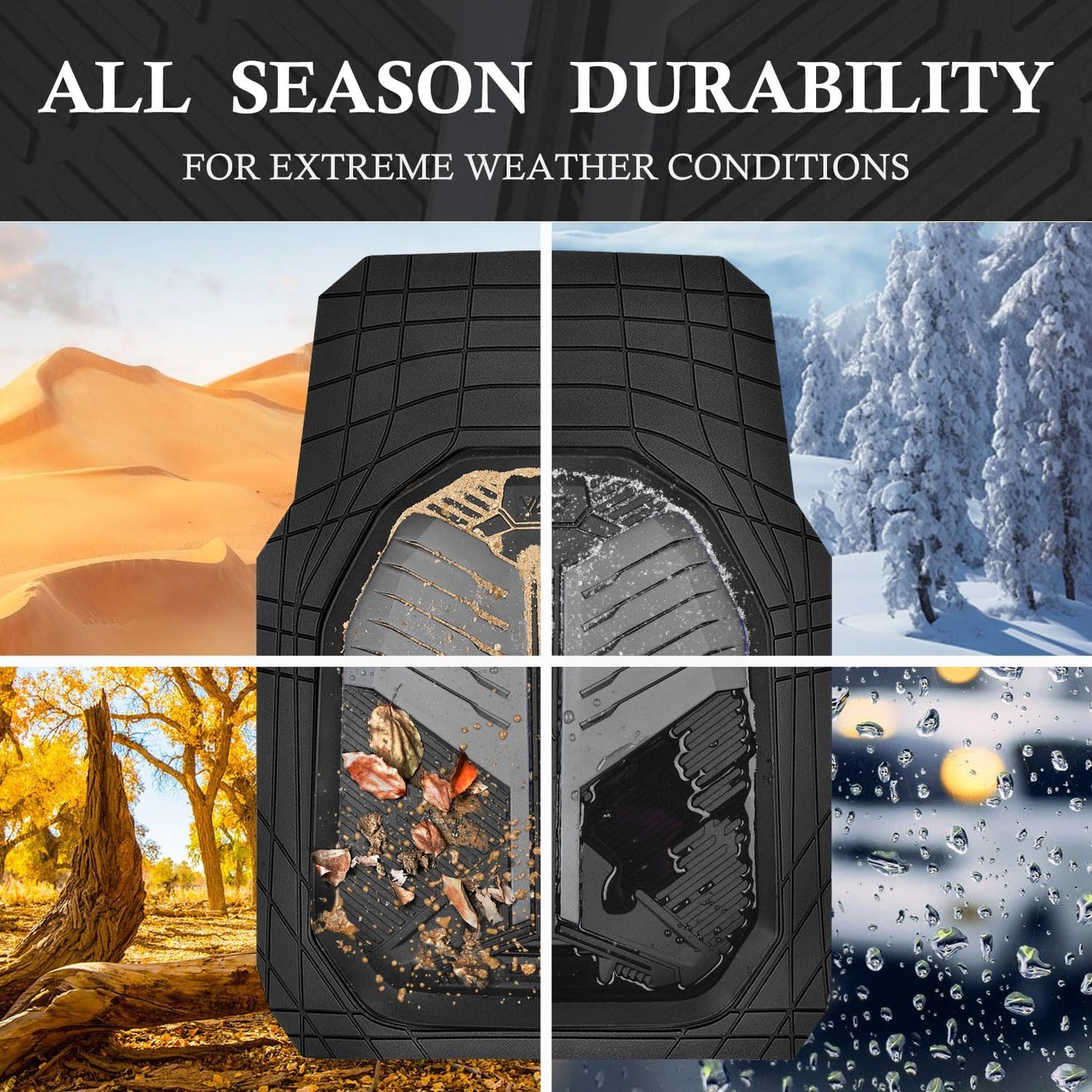 CAR PASS Heavy Duty Rubber Car Mats with Cargo Liner, Deep-Dish Car Floor Mats and Trunk Mat All Weather, Universal Trim-to-Fit for SUVs Trucks Sedans, Waterproof Anti-Slip, Trimmable V12 Black