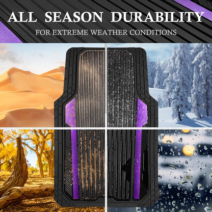 CAR PASS Heavy Duty Rubber Car Mats Metallic, Aluminum Film All Weather Floor Mats Waterproof Universal Trim to Fit Automotive SUV Sedan Van 4 Piece Anodized Deep Dish Two-Tone Sporty Black Red Chrome