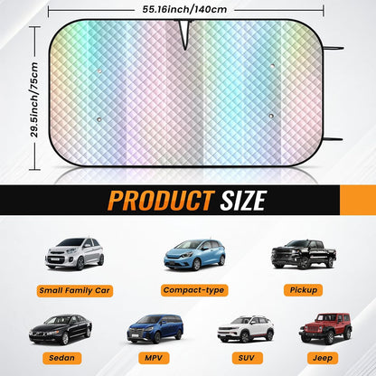 Iridescent Sun Shade for Car Windshield, Foldable Universal Car Windshield Upgrade Sunshade Enhanced UV Rays Reflective Sun Visor Shade Keeps Vehicle Cool