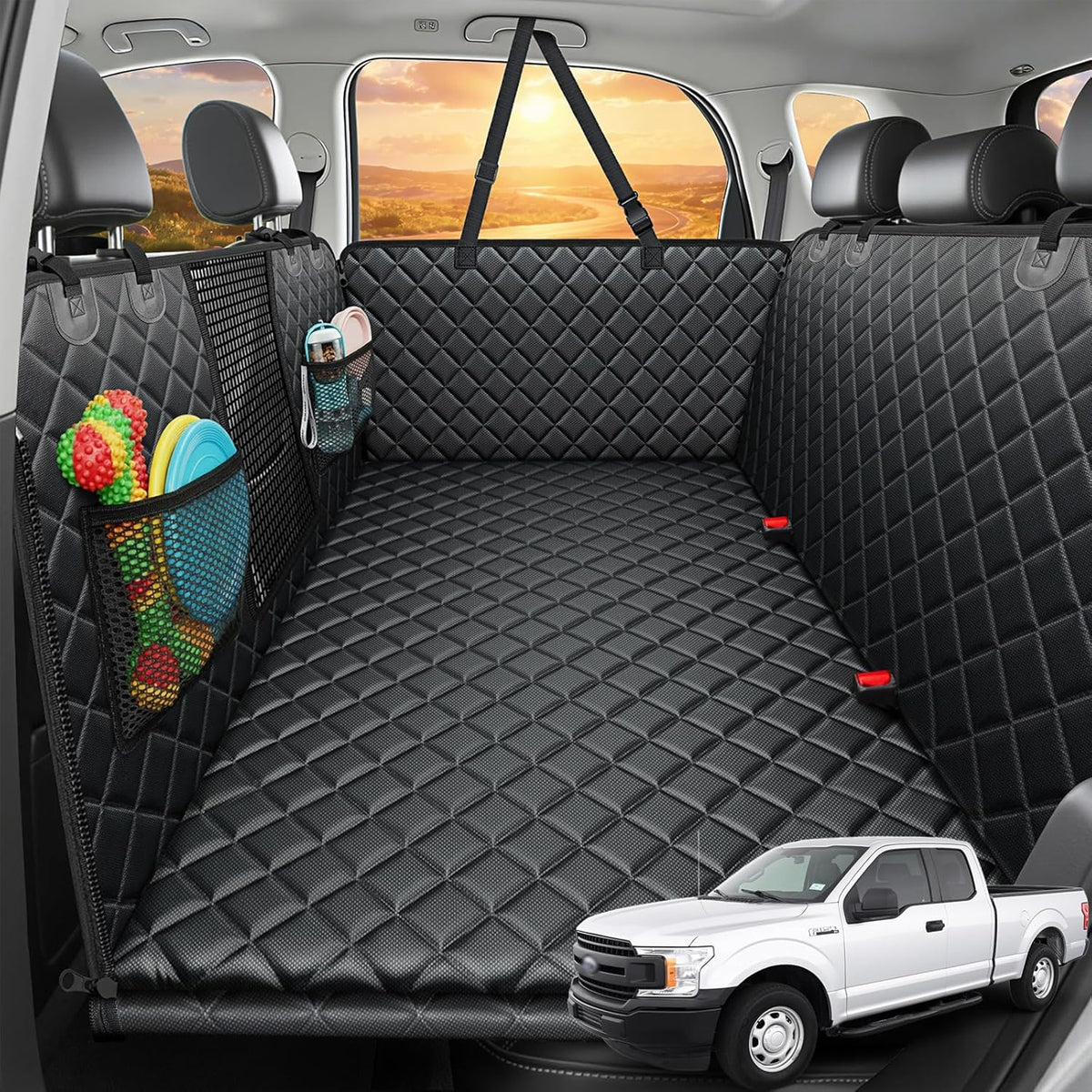 URPOWER 2026 Upgraded Back Seat Extender for Dogs - Large Hard Bottom Dog Car Seat Cover Holds 550lbs, Waterproof Dog Hammock Pet Bed with High-Density Foam Non-Slip Backseat Protector