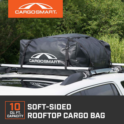 CARGOSMART CargoSmart Soft Sided Car Top Cargo Bag, 38”x38”x18” – Adds up to 15 Cubic Feet of Storage – Easily Mounts to Vehicle’s Roof Rack or Roof Top Basket – Heavy-Duty Vinyl, Black
