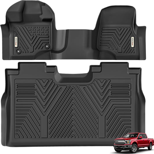YITAMOTOR Floor Mats Fit for Ford F-150 2015-2026 & F150 Lightning 2022-2026 SuperCrew (Rear w/o U-Seat Flat Storage),TPE All Weather Truck mats, 1st & 2nd Row