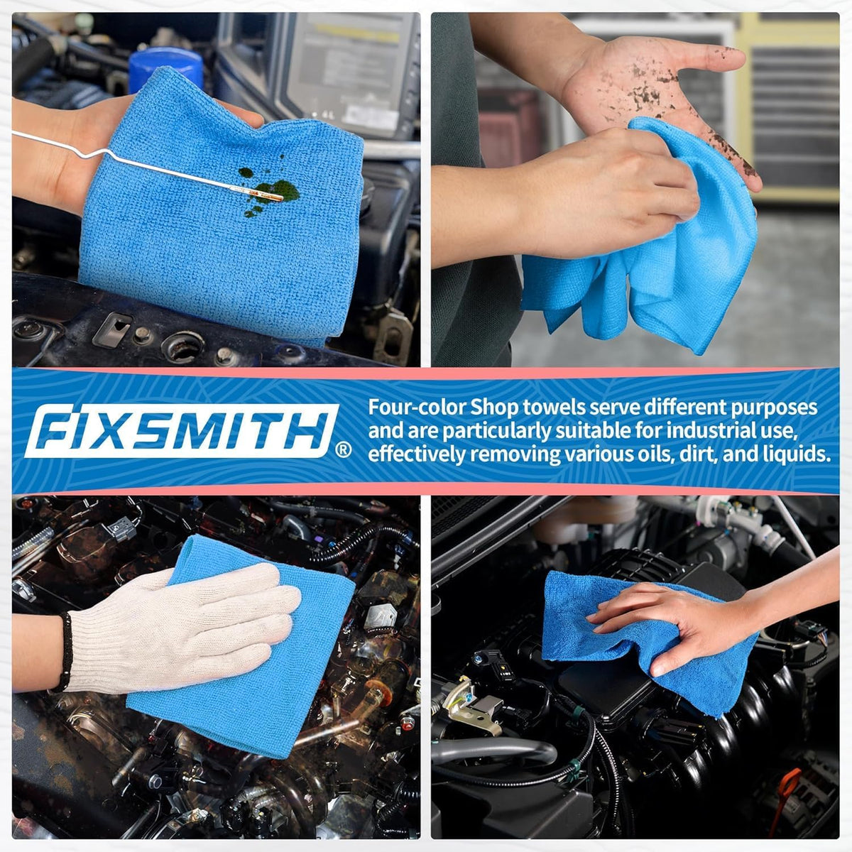 FIXSMITH Shop Towels, Pack of 200, Grey Microfiber Cleaning Cloth Bulk, Microfiber Towels for Cars, All-Purpose Absorbent Cleaning Rags, Dust Cloth for Automotive, Mechanic, Garage, 11.5 x 11.5 inch