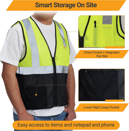 AYKRM 2 Pocket Mesh High Visibility Reflective Safety Vest for men & Women ANSI/ISEA 107 Standards
