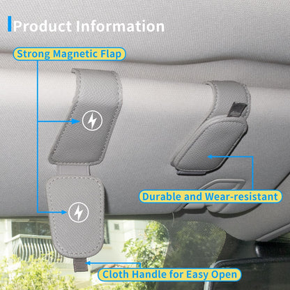 Yuoyar 2 Packs Magnetic Sunglass Holder for Car Visor (Grey) | Magnetic Interior Car Accessories