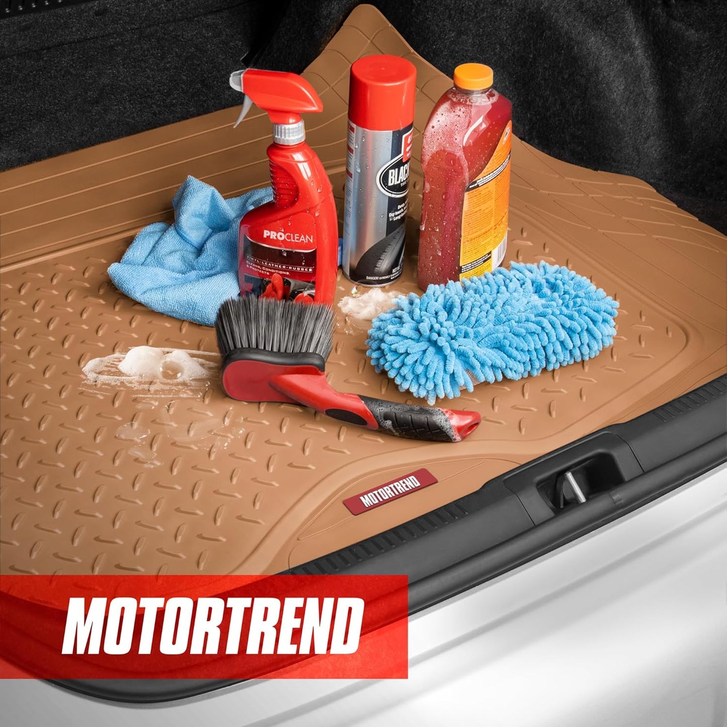 Motor Trend FlexTough Performance All Weather Rubber Car Mats with Cargo Liner - Full Set Front & Rear Floor Mats for Cars Truck SUV, Automotive Floor Mats (Black)