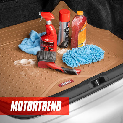 Motor Trend FlexTough Performance All Weather Rubber Car Mats with Cargo Liner - Full Set Front & Rear Floor Mats for Cars Truck SUV, Automotive Floor Mats (Black)