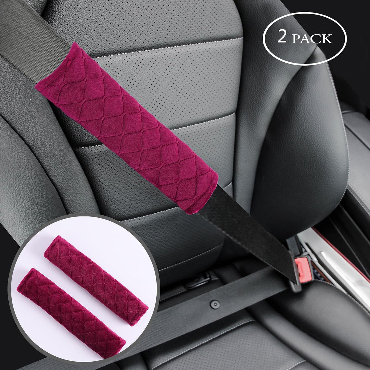 Amooca Soft Auto Seat Belt Cover Seatbelt Shoulder Pad 2 PCS for a More Comfortable Driving Compatible with All Cars and Backpack Black