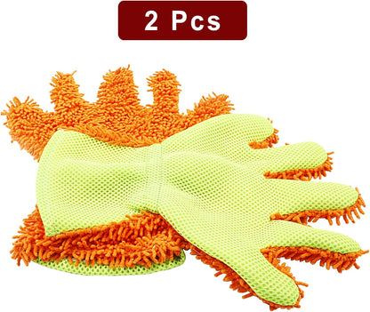 BokWin 2-Pack Car Wash Mitt Scratch Free, 5-Finger Microfiber Wash Mitts, Car Interior Exterior Cleaning Gloves, Auto Chenille Washing Sponge Kits for Cleaning Wheel Tight Spot