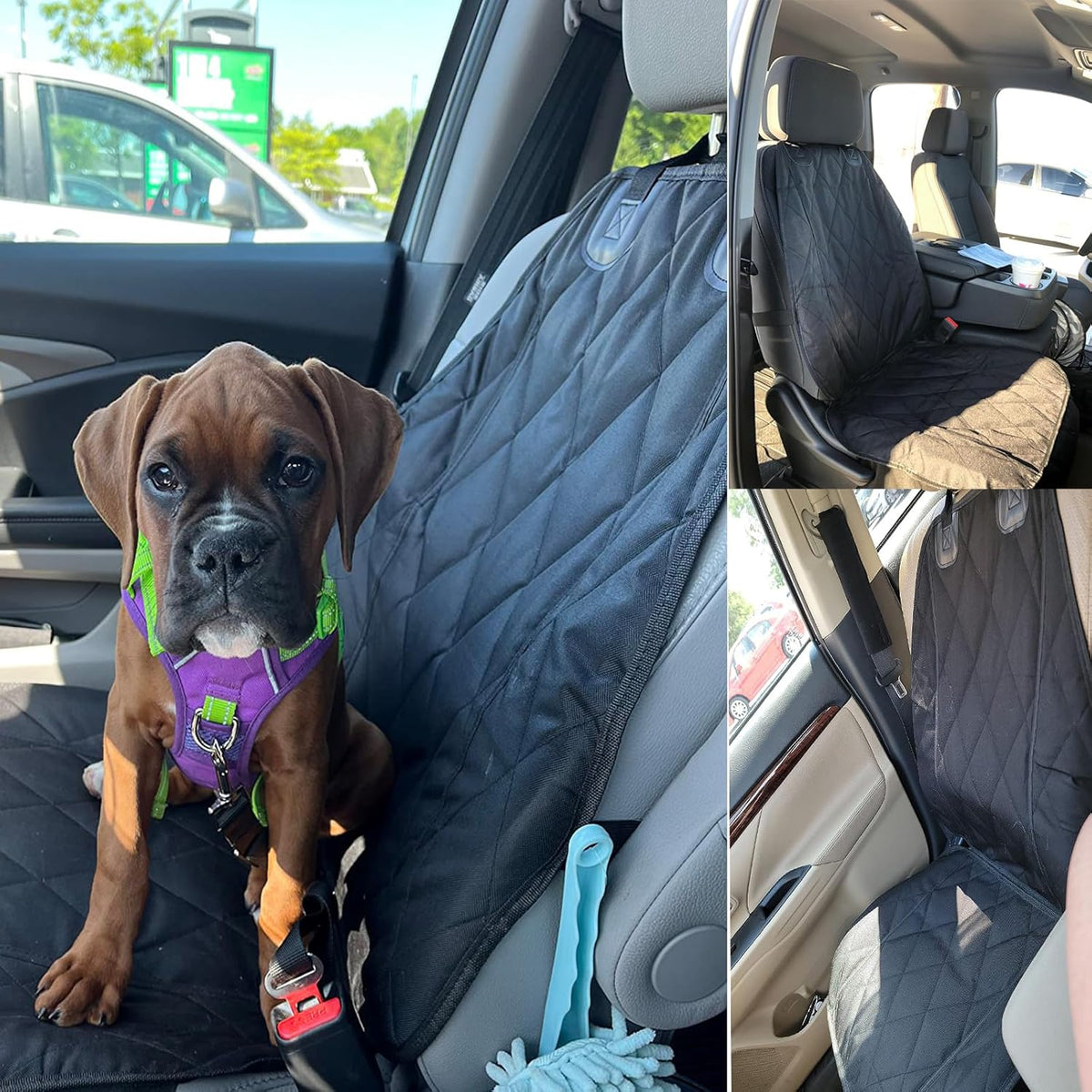 AsFrost Dog Seat Cover Cars Trucks SUVs, Thick 600D Heavy Duty Pets Car Seat Cover, Waterproof & Wear-Resistant Durable Nonslip Backing & Hammock Convertible, Black, 2 Pack