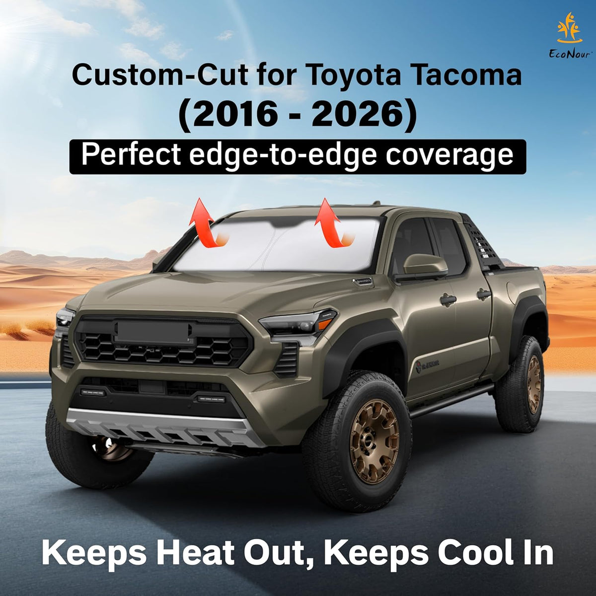 EcoNour Car Windshield Sun Shade | 2025 Upgraded Innovative No-Light-Pass Technology for Maximum Coverage | Foldable Sun Shade Keeps Your Vehicle Cool | Must-Have Car Accessories | Small (59" x 29") - Colors J